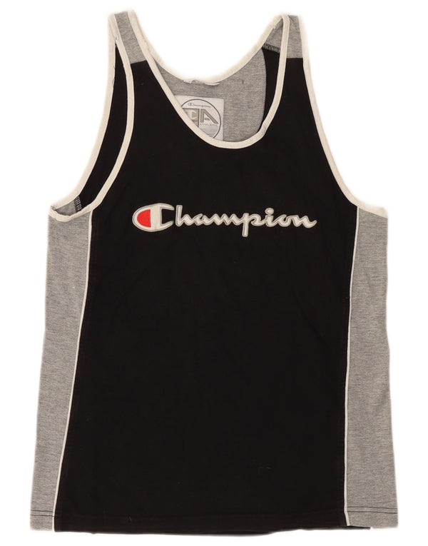 Champion Womens Graphic Vest Top UK 12 Mittelschwarze Colourblock-Baumwolle