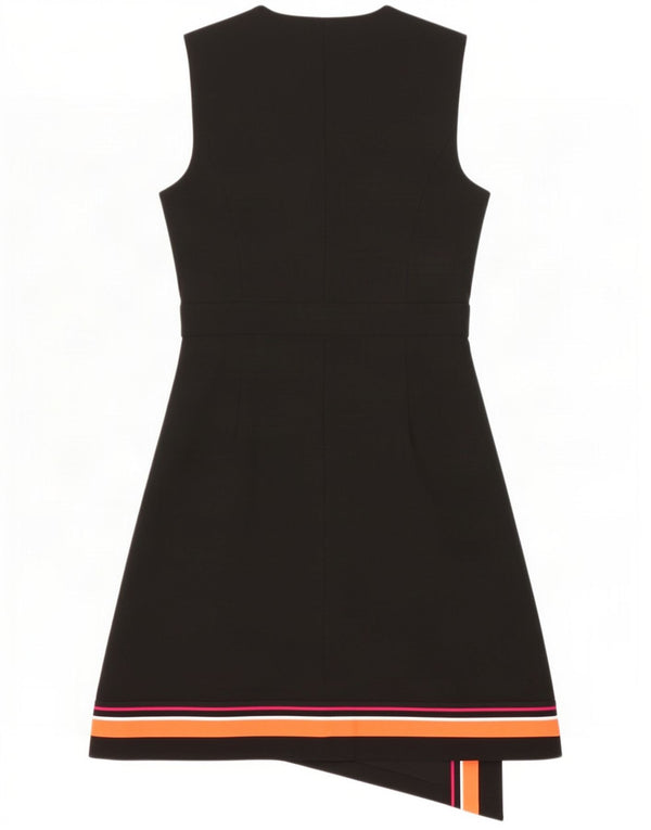 Karen Millen Damen Ärmelloses Wickelkleid UK 12 Mittelschwarz Farbblock