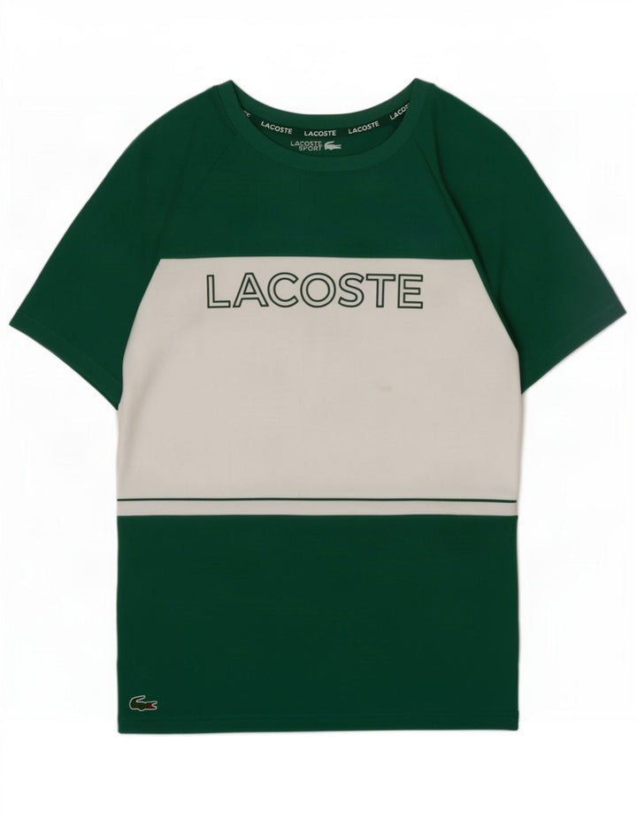 Lacoste Herren-T-Shirt mit Grafik, Größe 3, klein, grünes Farbblock-Polyester