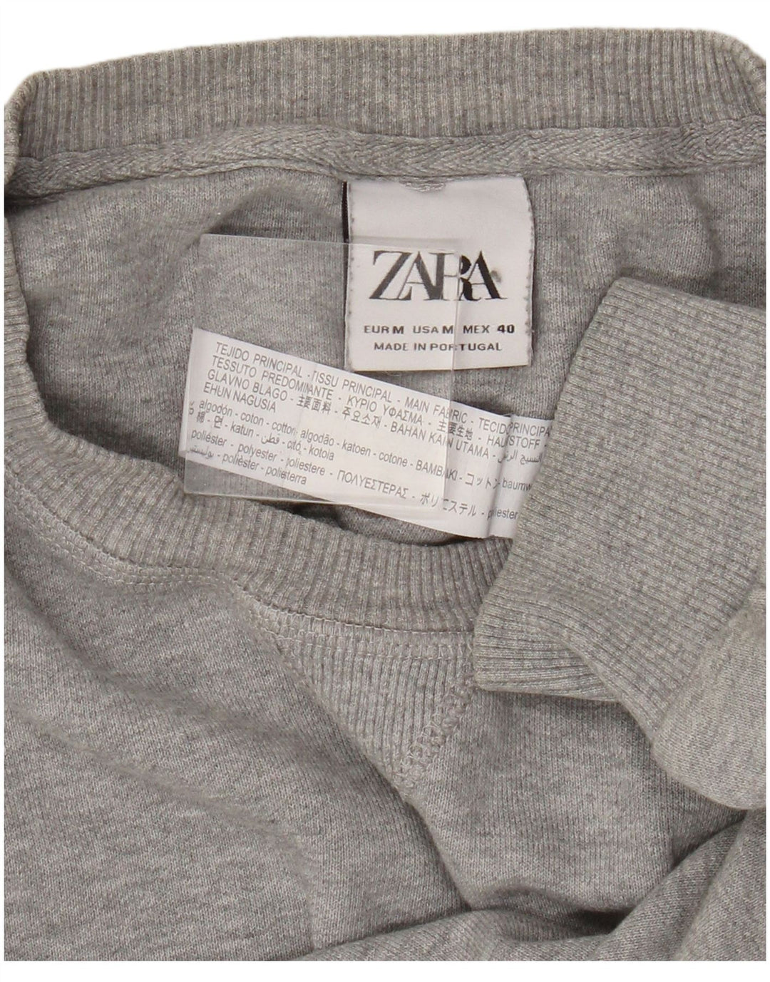 Zara Herren-Pullover mit Rundhalsausschnitt, mittelgraue Baumwolle