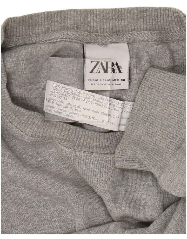 Zara Herren-Pullover mit Rundhalsausschnitt, mittelgraue Baumwolle