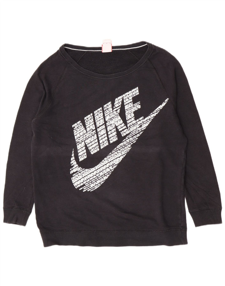 Nike Womens Graphic Oversized Sweatshirt Pullover UK 14 Mittelschwarze Baumwolle