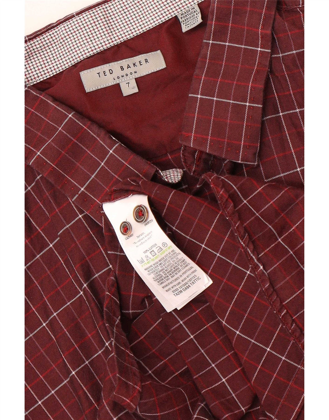 Ted Baker Herrenhemd, Größe 7 3XL, kastanienbraun karierte Baumwolle