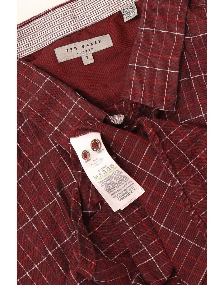 Ted Baker Herrenhemd, Größe 7 3XL, kastanienbraun karierte Baumwolle