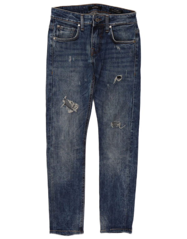 Guess Damen Los Angeles Distressed Skinny Jeans W29 L28 Blaues Polyester