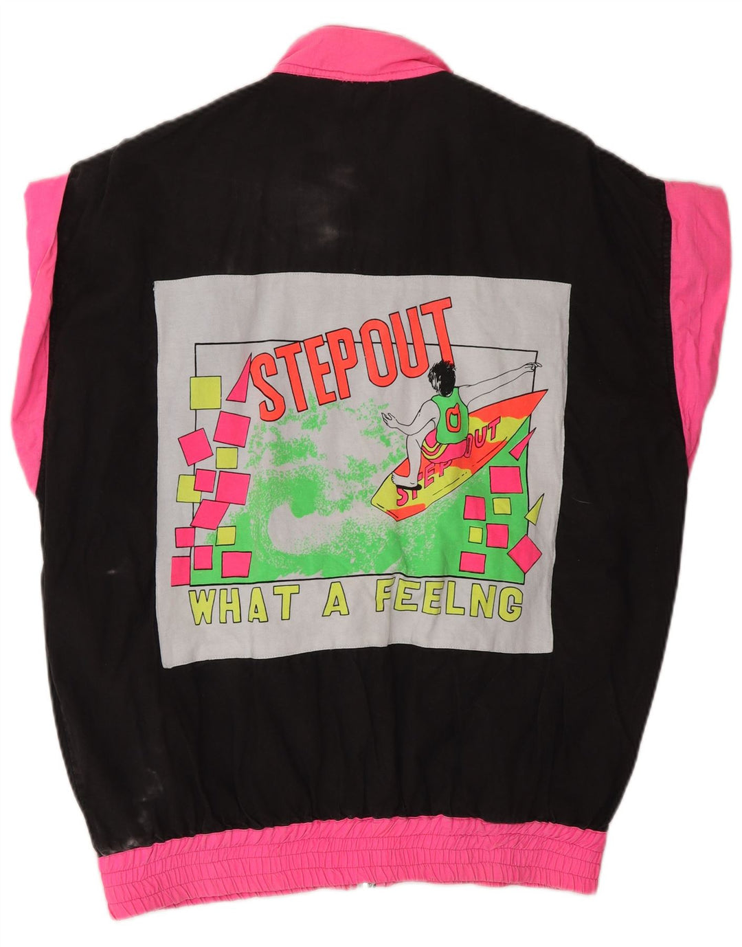 VINTAGE Damen-Trainingsanzugoberteil mit Grafik, UK 18, XL, Schwarz, Farbblock