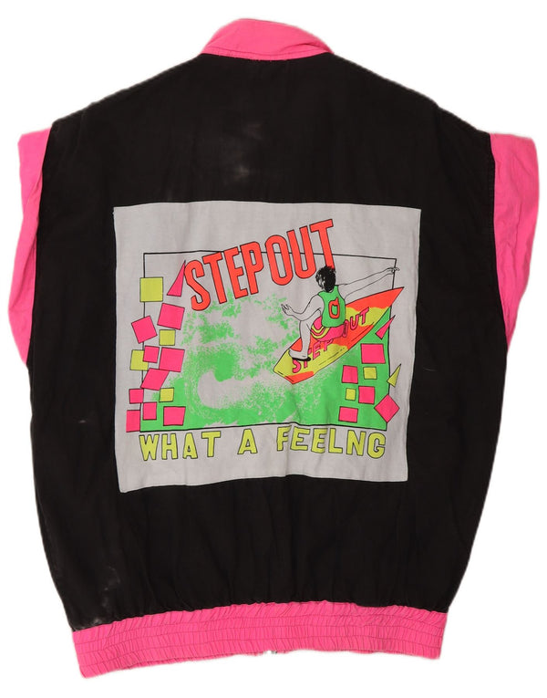 VINTAGE Damen-Trainingsanzugoberteil mit Grafik, UK 18, XL, Schwarz, Farbblock