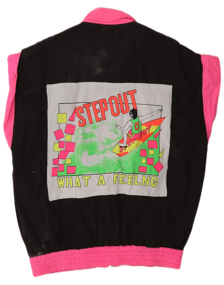 VINTAGE Damen-Trainingsanzugoberteil mit Grafik, UK 18, XL, Schwarz, Farbblock