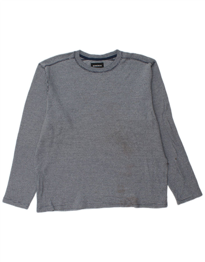 BONOBOS Herren-Top, langärmelig, XL, blaue Nadelstreifen-Baumwolle