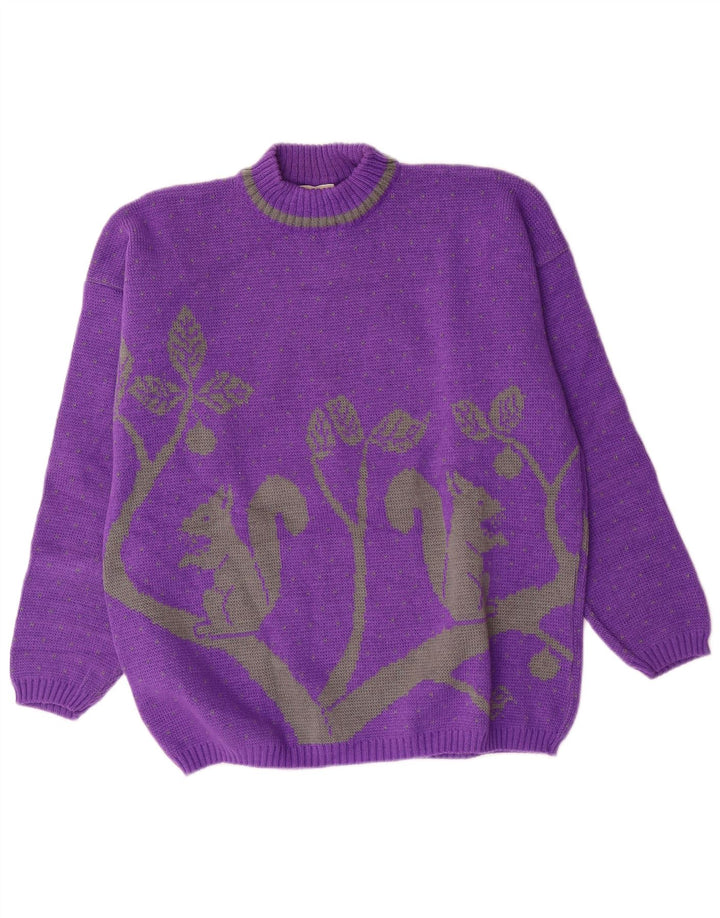 ALTA MODA Damen-Pullover mit grafischem Rundhalsausschnitt, UK 16, Größe L, violette Wolle