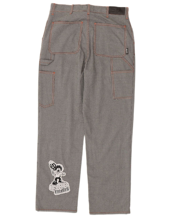 Pas De Mer Mens Graphic Cargo Trousers W30 L30 Black Houndstooth Cartoon