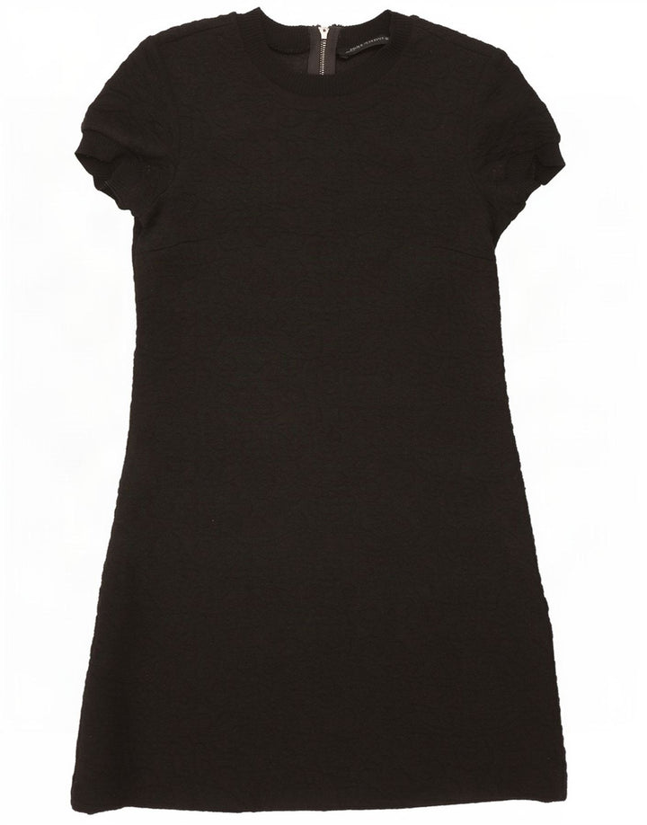 Zara Damen-Basic-Kleid mit kurzen Ärmeln, Größe S, Schwarz, Paisleymuster, Polyester