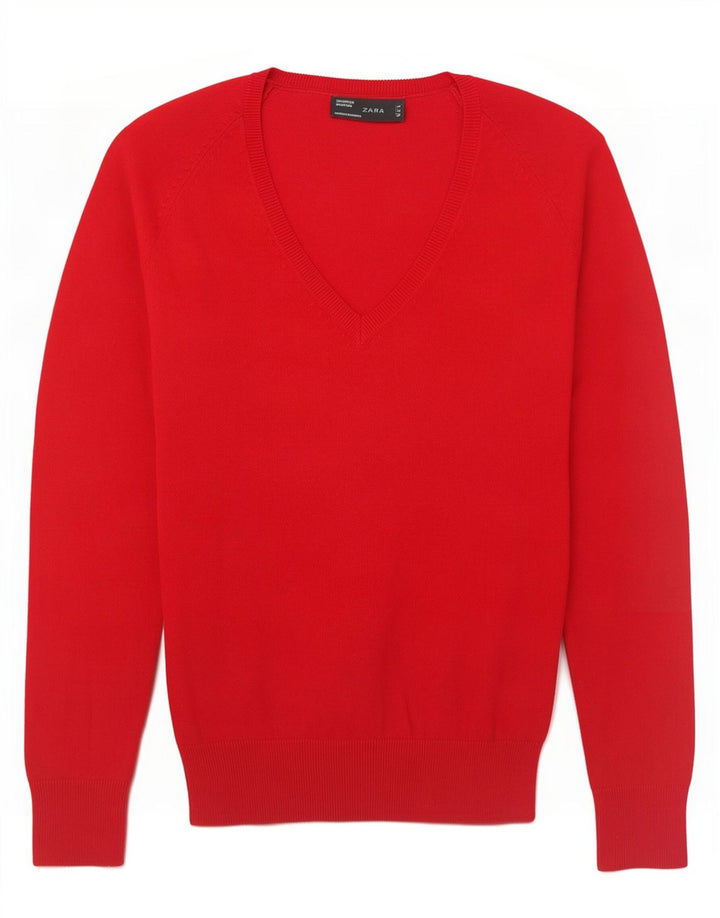 Zara Damen-Pullover mit V-Ausschnitt, Gr. 12, mittelrot