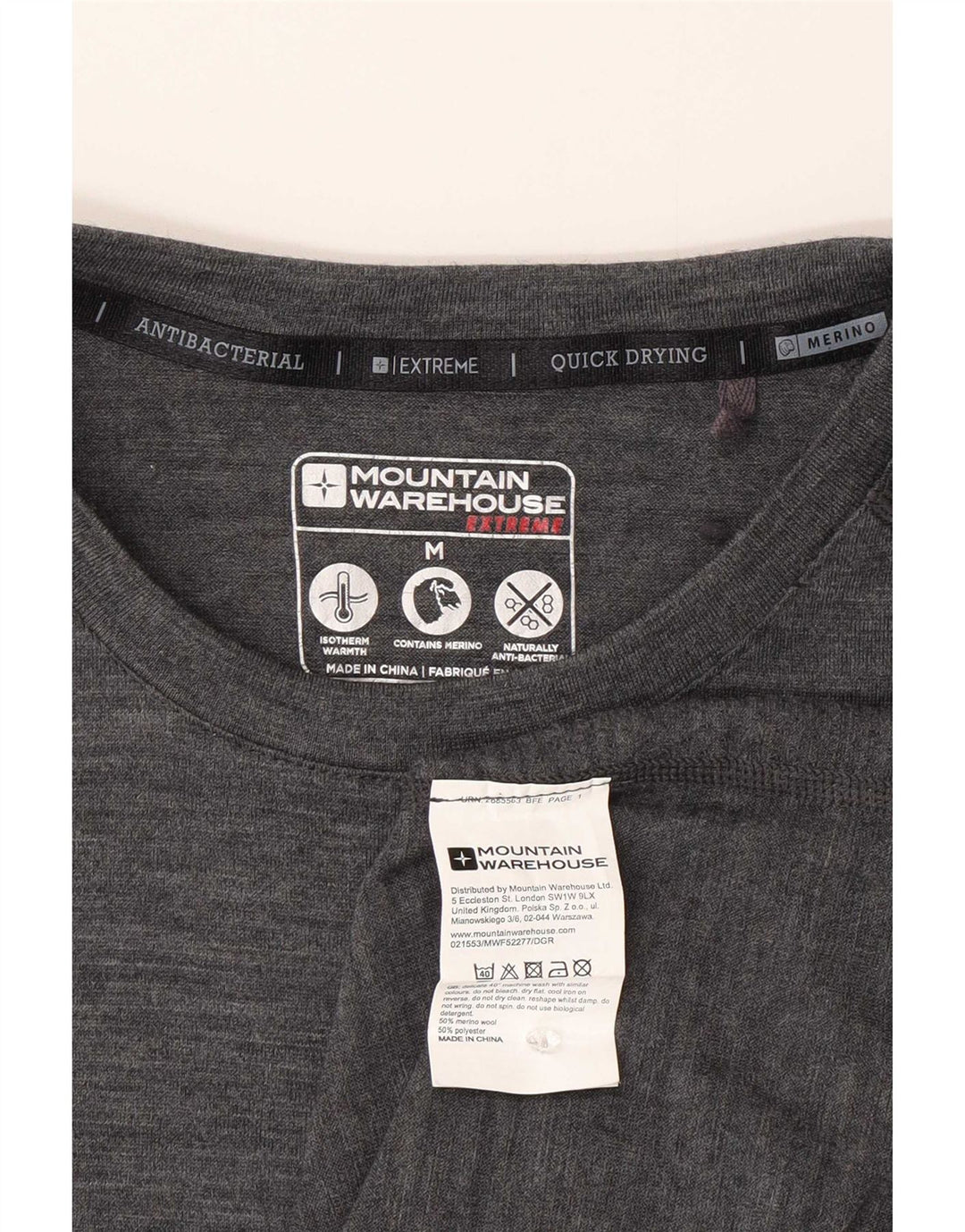 Mountain Warehouse Herren-T-Shirt-Oberteil aus mittelgrau gesprenkelter Merinowolle