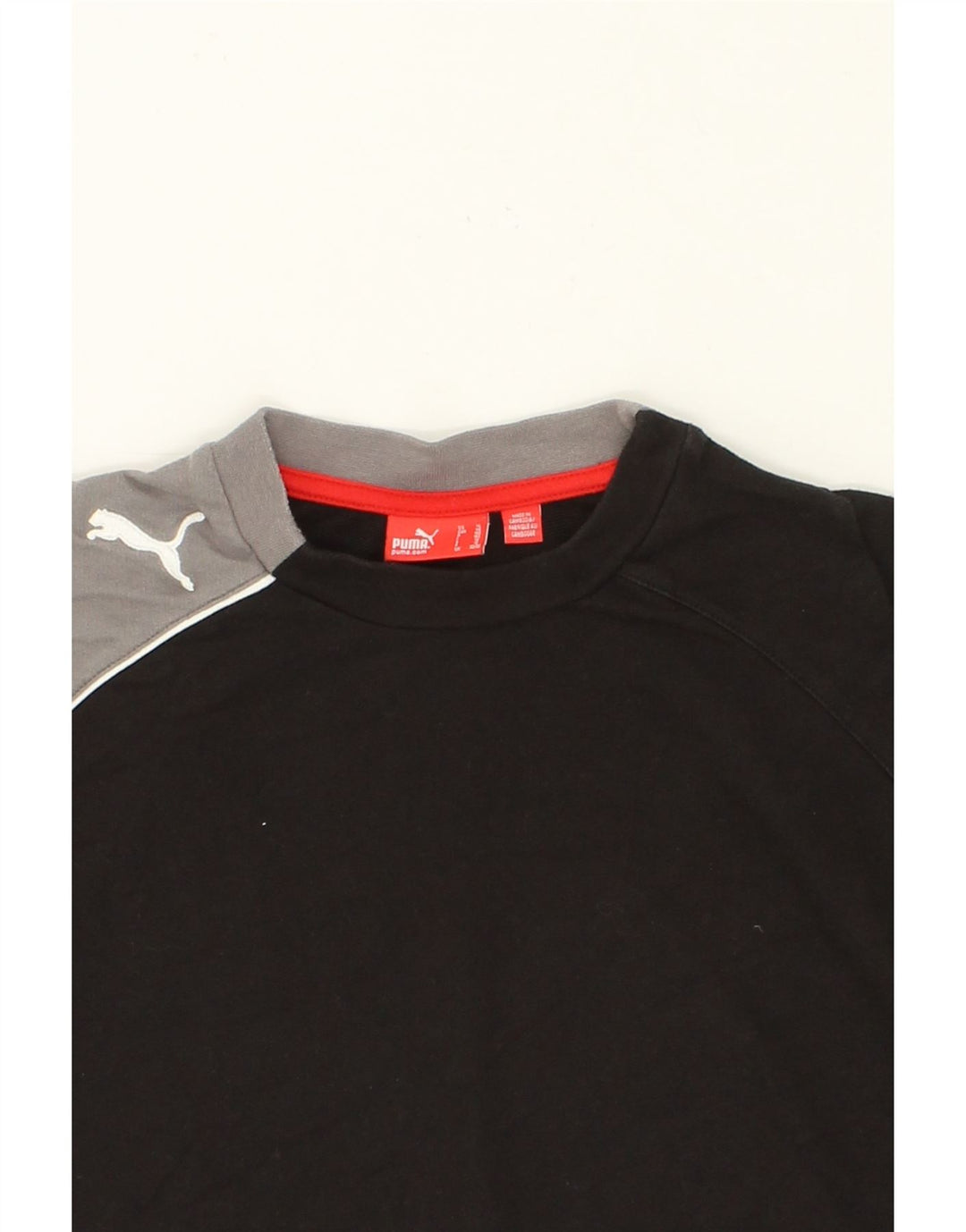 PUMA Boys Graphic Sweatshirt Jumper 11-12 Years Large  Black Colourblock Vintage Puma and Second-Hand Puma from Messina Hembry 