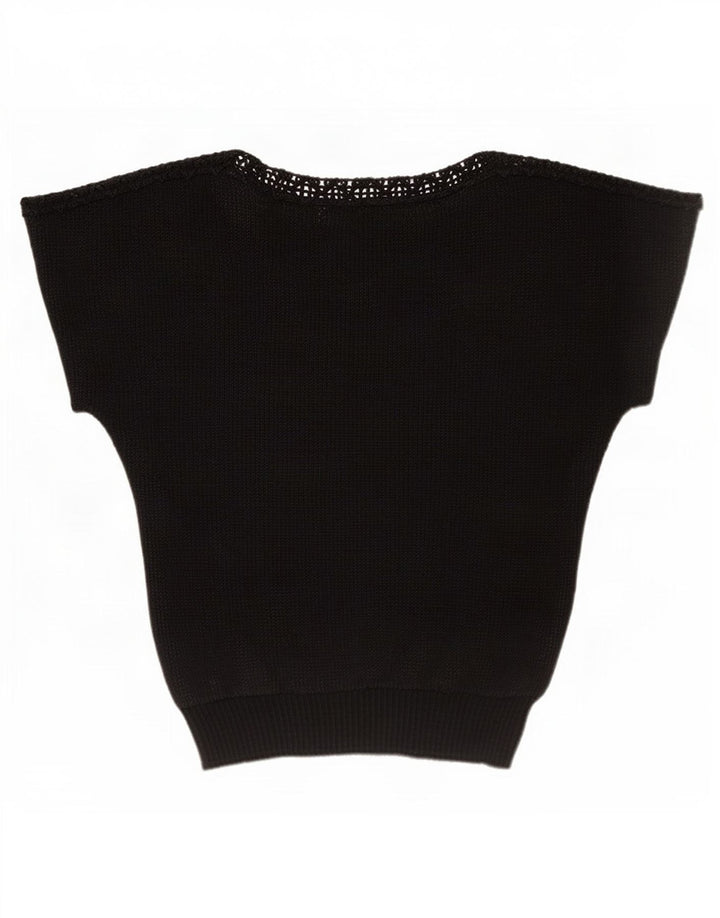 Vintage Damen Crop Durchsichtiges Fledermausblusen-Top IT 42 Medium Schwarz