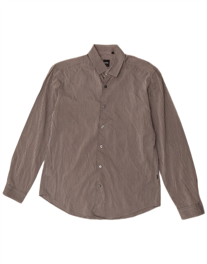 Hugo Boss Herren Slim-Fit-Hemd aus mittelgrauer Nadelstreifen-Baumwolle