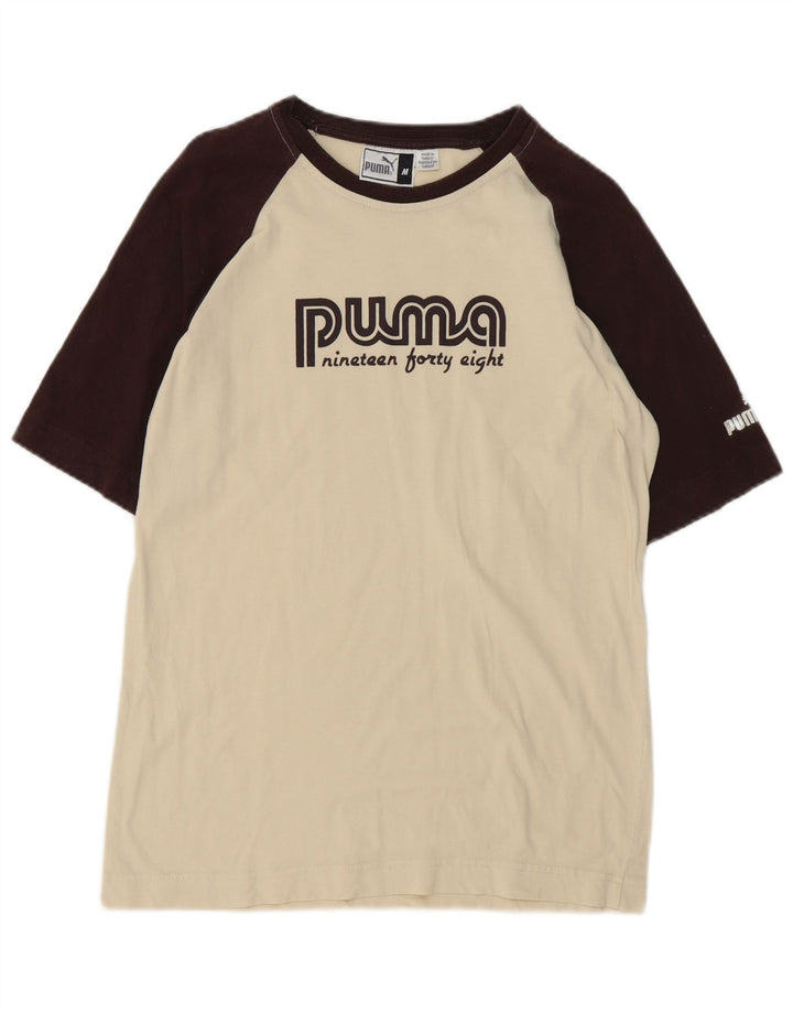 Puma Herren Grafik-T-Shirt-Oberteil aus mittelweißer Colourblock-Baumwolle