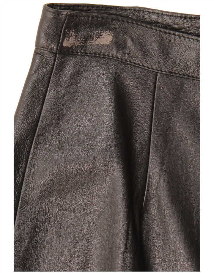 VINTAGE Damen Lederrock IT 44 Medium W28 Schwarzes Leder