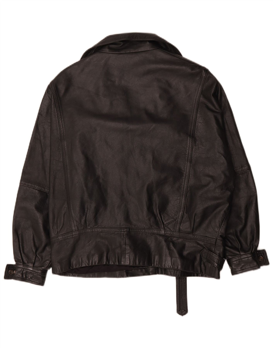 Vintage Damen Übergroße Leder Bikerjacke UK 14 Großes schwarzes Leder