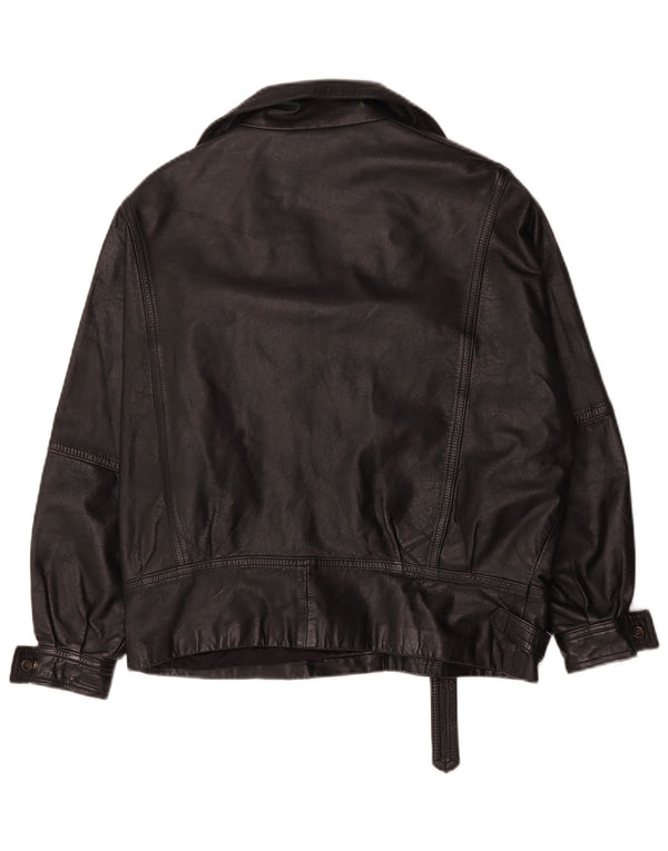Vintage Damen Übergroße Leder Bikerjacke UK 14 Großes schwarzes Leder