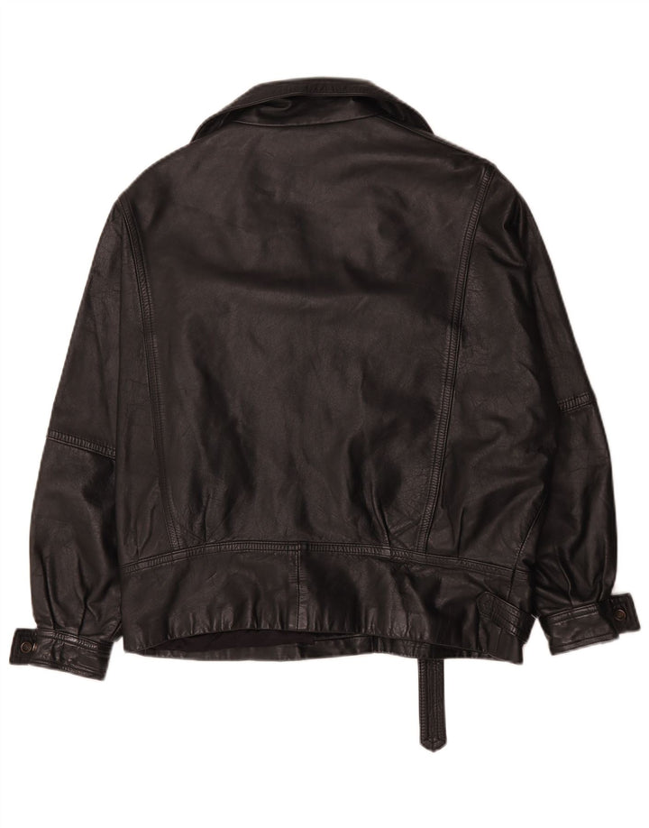 Vintage Damen Übergroße Leder Bikerjacke UK 14 Großes schwarzes Leder