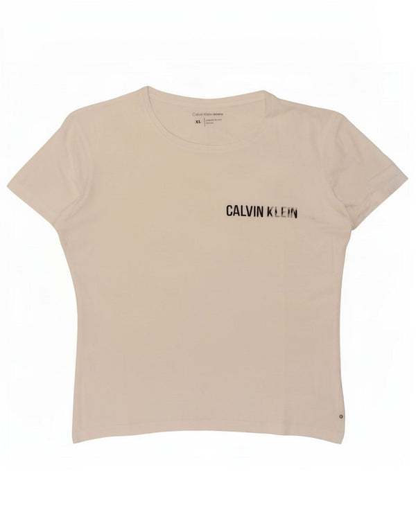 Calvin Klein Jeans Damen Grafik T-Shirt Top UK 18 XL Weiß
