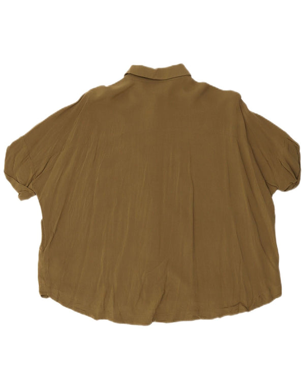 Topshop Damen Kurzarm-Oversize-Hemdbluse UK 6 XS Khaki Viskose