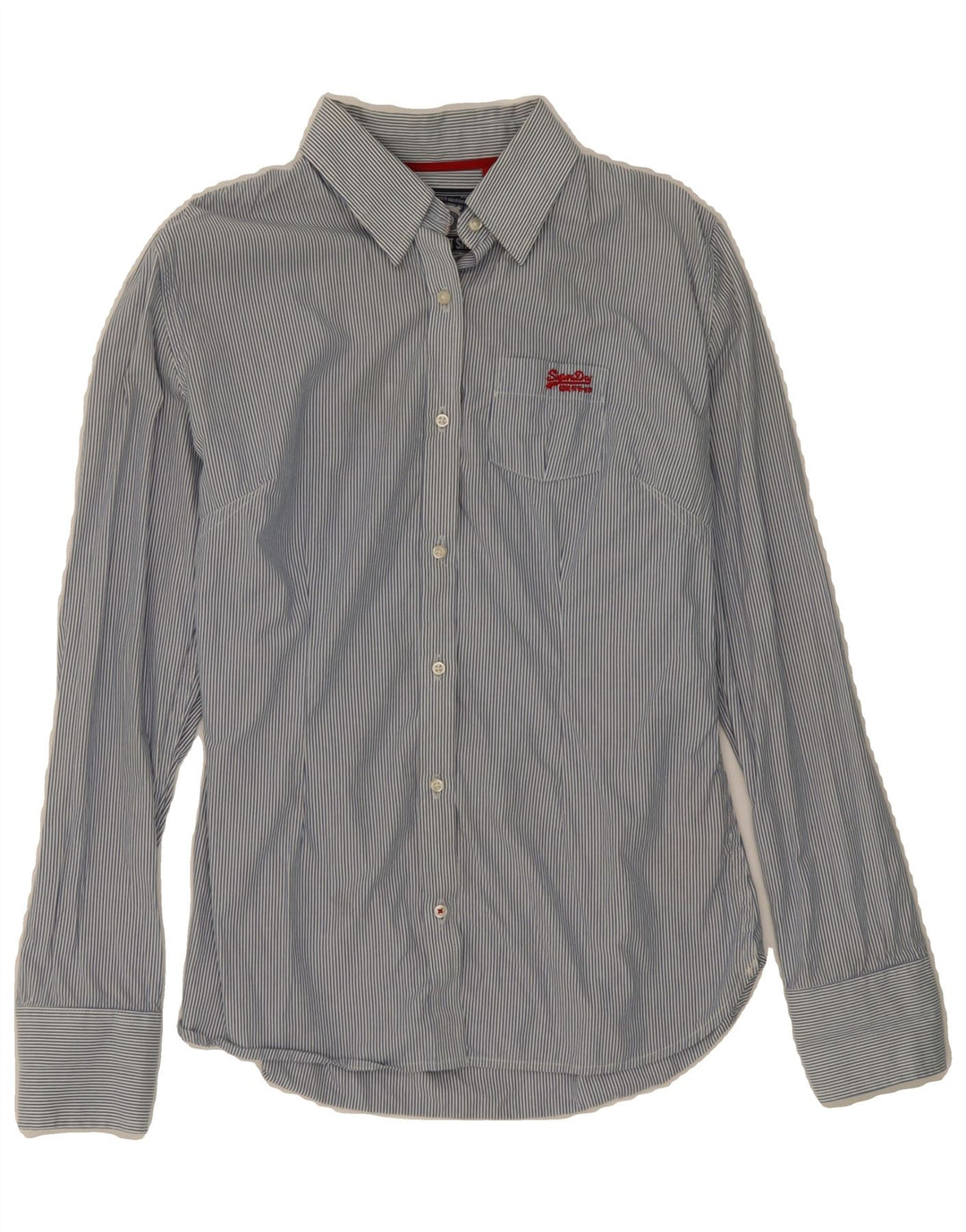 SUPERDRY Womens Shirt UK 12 Medium Blue Pinstripe Cotton Vintage Superdry and Second-Hand Superdry from Messina Hembry 