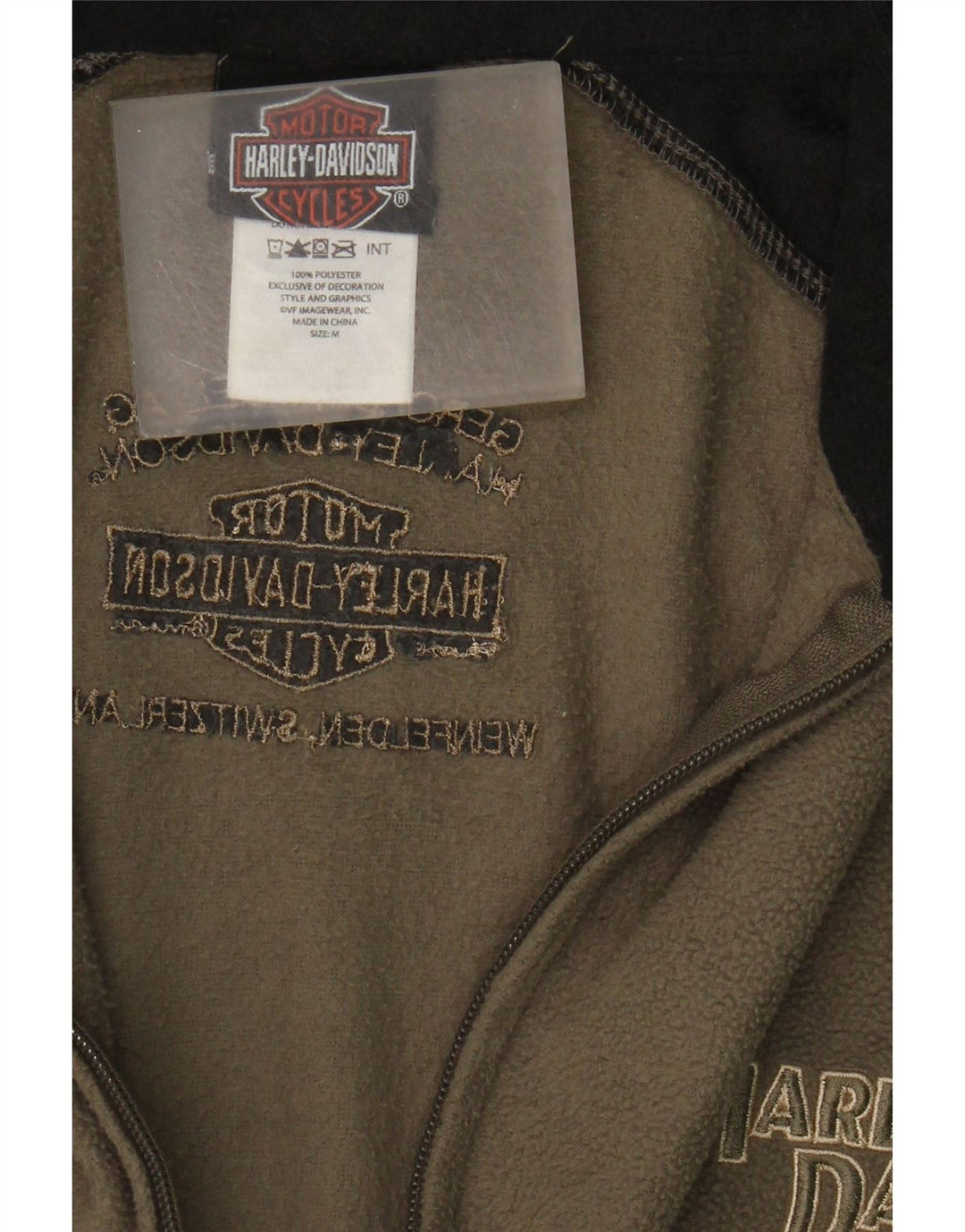 Harley Davidson Herren Fleecejacke UK 38 Medium Khaki Colourblock Polyester