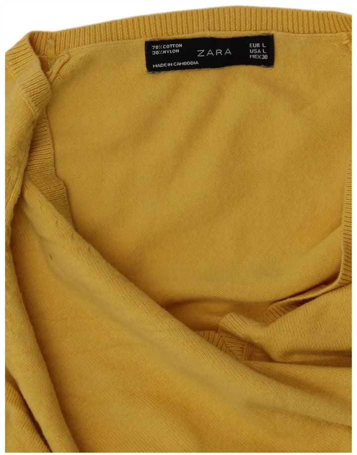 ZARA Damen-Pullover mit V-Ausschnitt, Gr. 40, Größe L, Gelb, Baumwolle