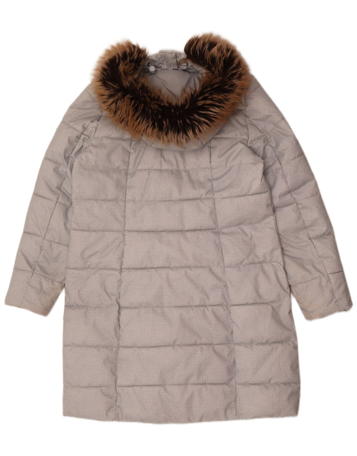 Barbour Wattierter Damenmantel mit Kapuze, UK 16, großes graues Polyester