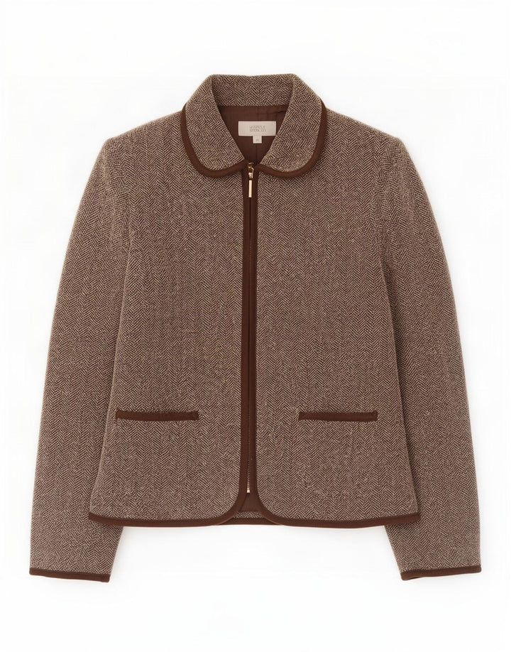 Marks & Spencer Damen-Blazer-Jacke, UK 10, kleines braunes Fischgrätenmuster