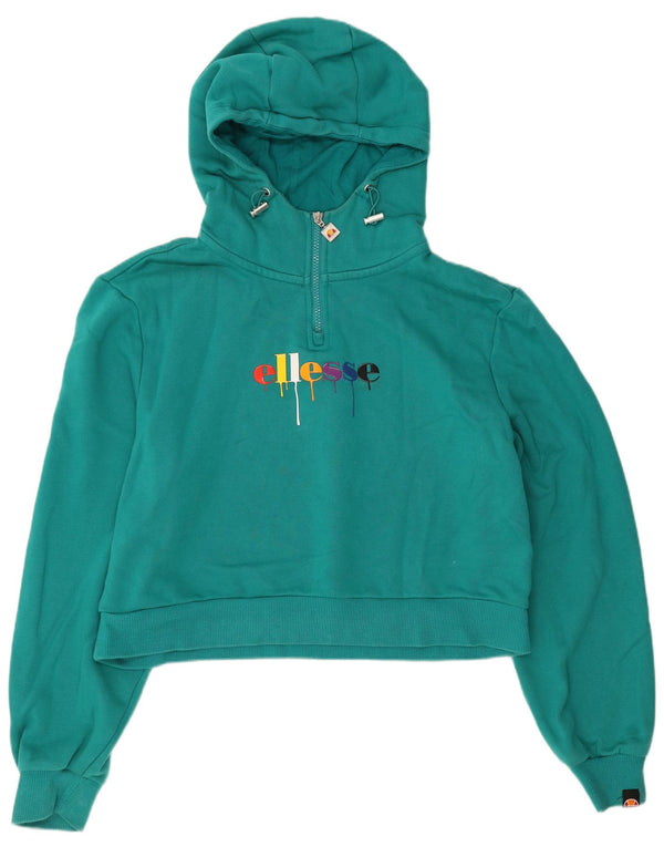 Ellesse Womens Graphic Crop Hoodie Pullover UK 12 Medium Türkis Baumwolle