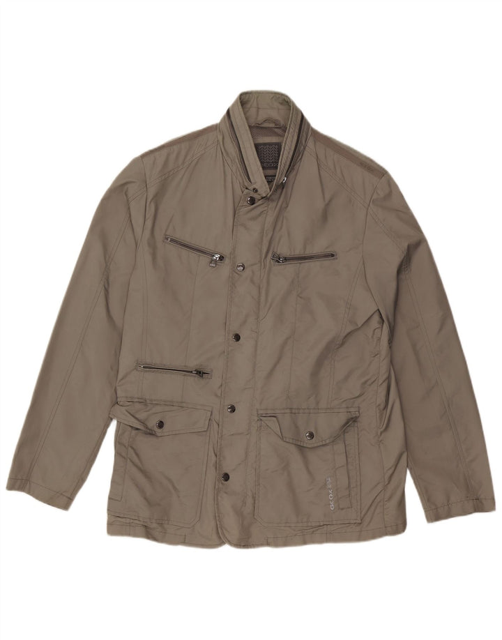 Geox Herren-Utility-Jacke mit Kapuze, UK 42, XL, Grau, Polyamid
