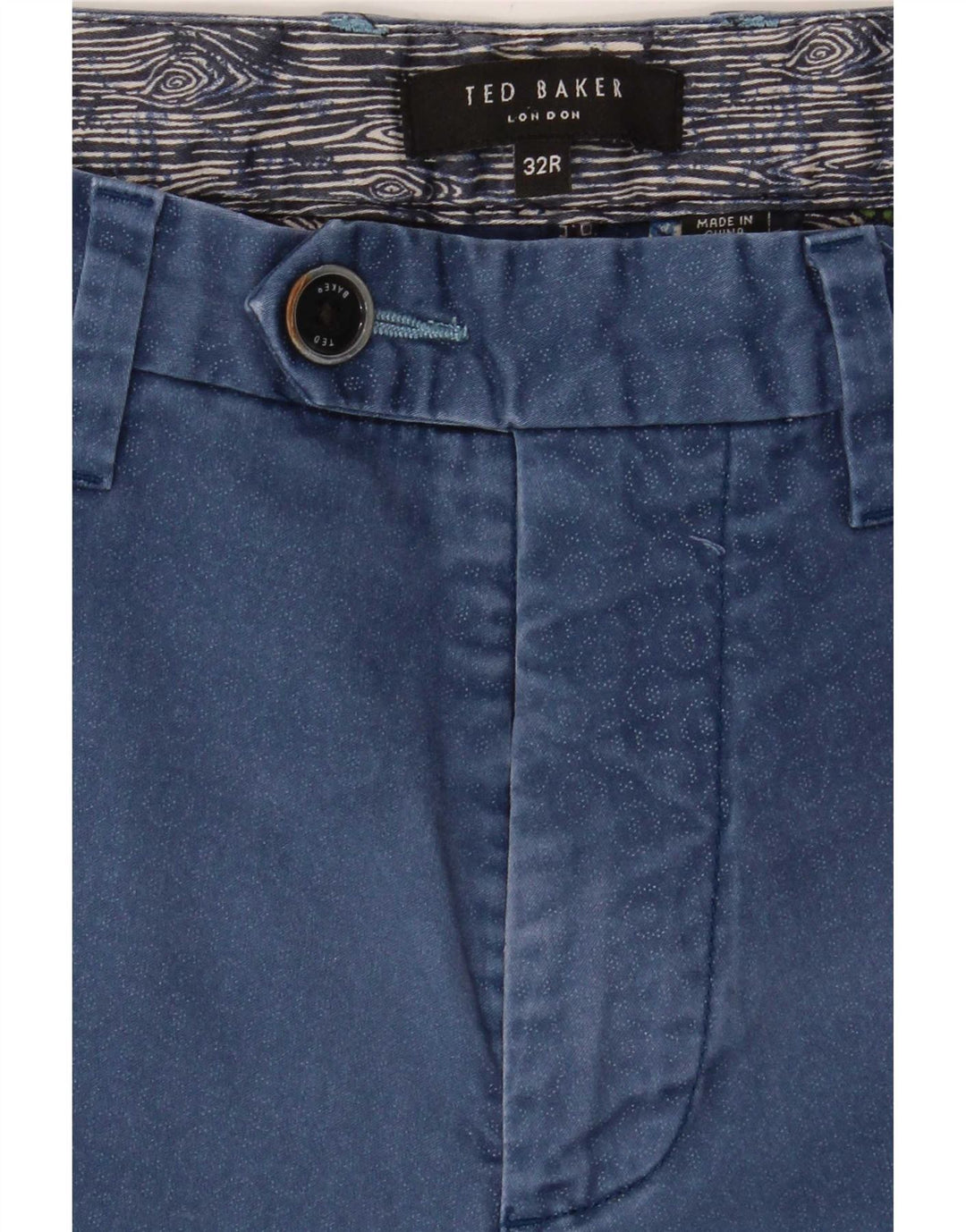 Ted Baker Herren Chinoshorts W32 mittelblaue geometrische Baumwolle