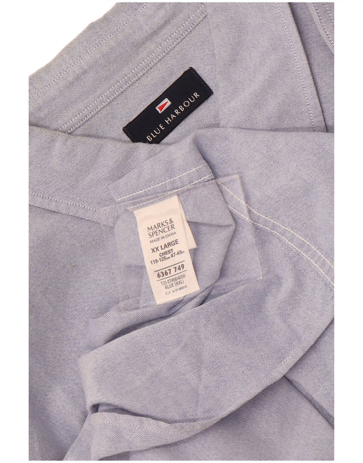 Marks & Spencer Herren Kurzarmhemd 2XL Blau Baumwolle