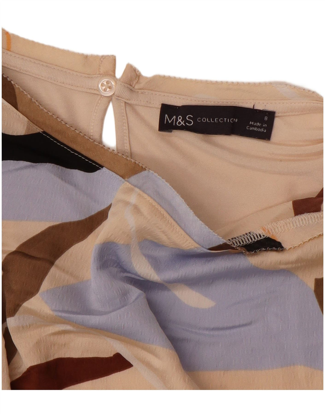MARKS & SPENCER Womens Oversized T-Shirt Top UK 8 Small Beige Geometric
