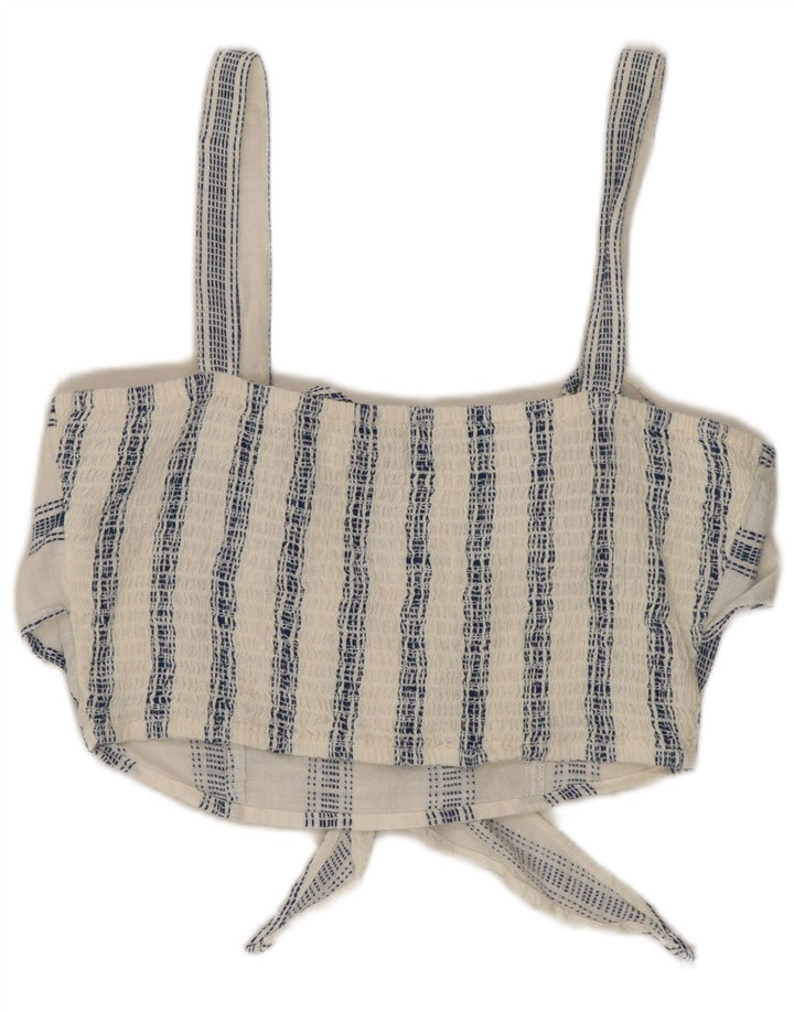 Benetton Damen Korsett-Oberteil UK 12 Mittelweiß gestreift aus Baumwolle