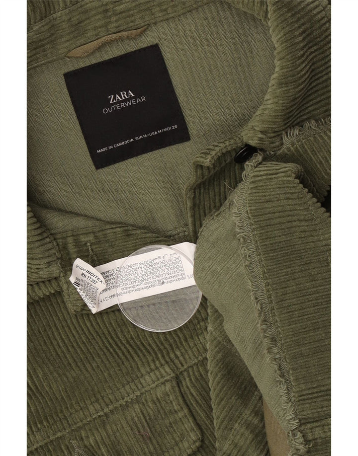 Zara Damen Übergroße Cordjacke UK 14 Mittelgrüne Baumwolle
