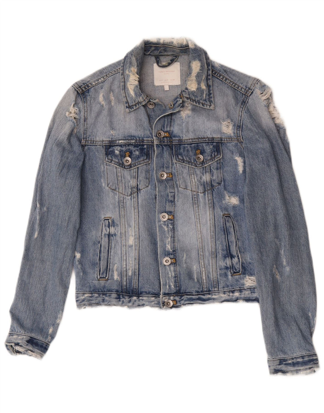 Zara Damen Distressed Jeansjacke UK 10 Small Blau
