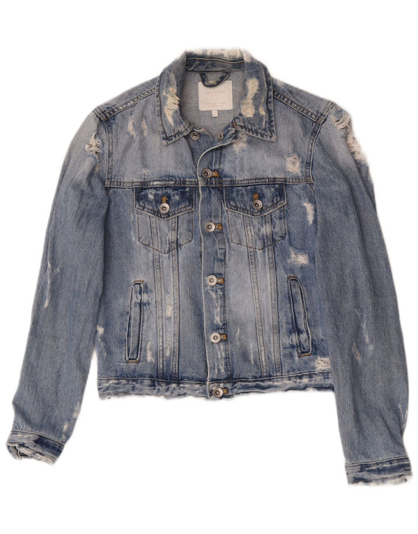 Zara Damen Distressed Jeansjacke UK 10 Small Blau