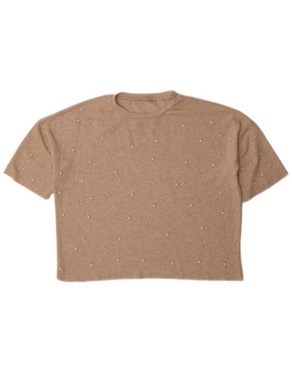 Zara Damen Trafaluc Übergroßes T-Shirt Top UK 10 Small Beige