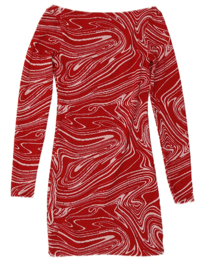 Zara Damen-Kleid mit abstraktem Muster, langärmelig, figurbetont, Gr. 8, Rot