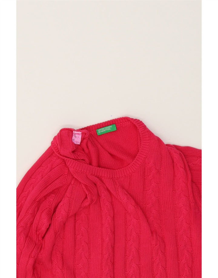 BENETTON Womens Crew Neck Jumper Sweater UK 14 Medium Pink Cotton Vintage Benetton and Second-Hand Benetton from Messina Hembry 