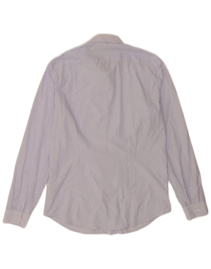 Benetton Herren-Hemd, groß, blaue Nadelstreifen-Viskose