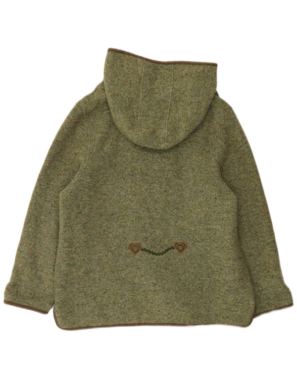 Vintage Damen Wolljacke mit Kapuze, EU 42, große Khaki-gefleckte Schurwolle
