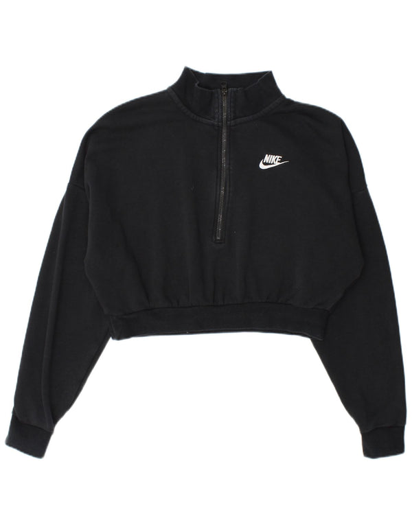 Nike Womens Crop Crop Zip Neck Sweatshirt Pullover UK 10 Small Schwarz Baumwolle