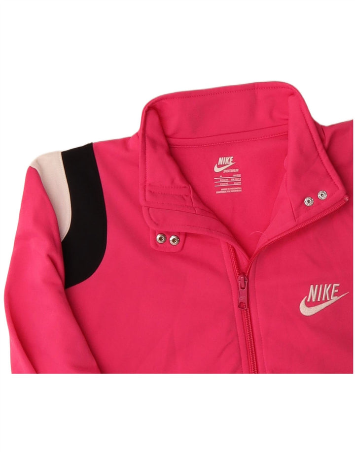 NIKE Damen-Trainingsanzug-Top-Jacke UK 12 Mittelrosa Colourblock-Polyester
