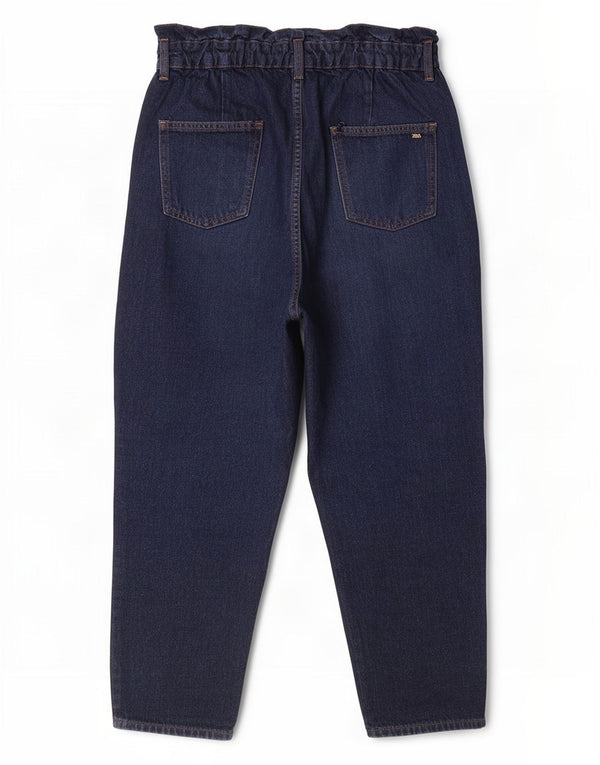 Zara Damen Crop High Waist Loose Jeans EU 36 XS W26 L24 Marineblaue Baumwolle